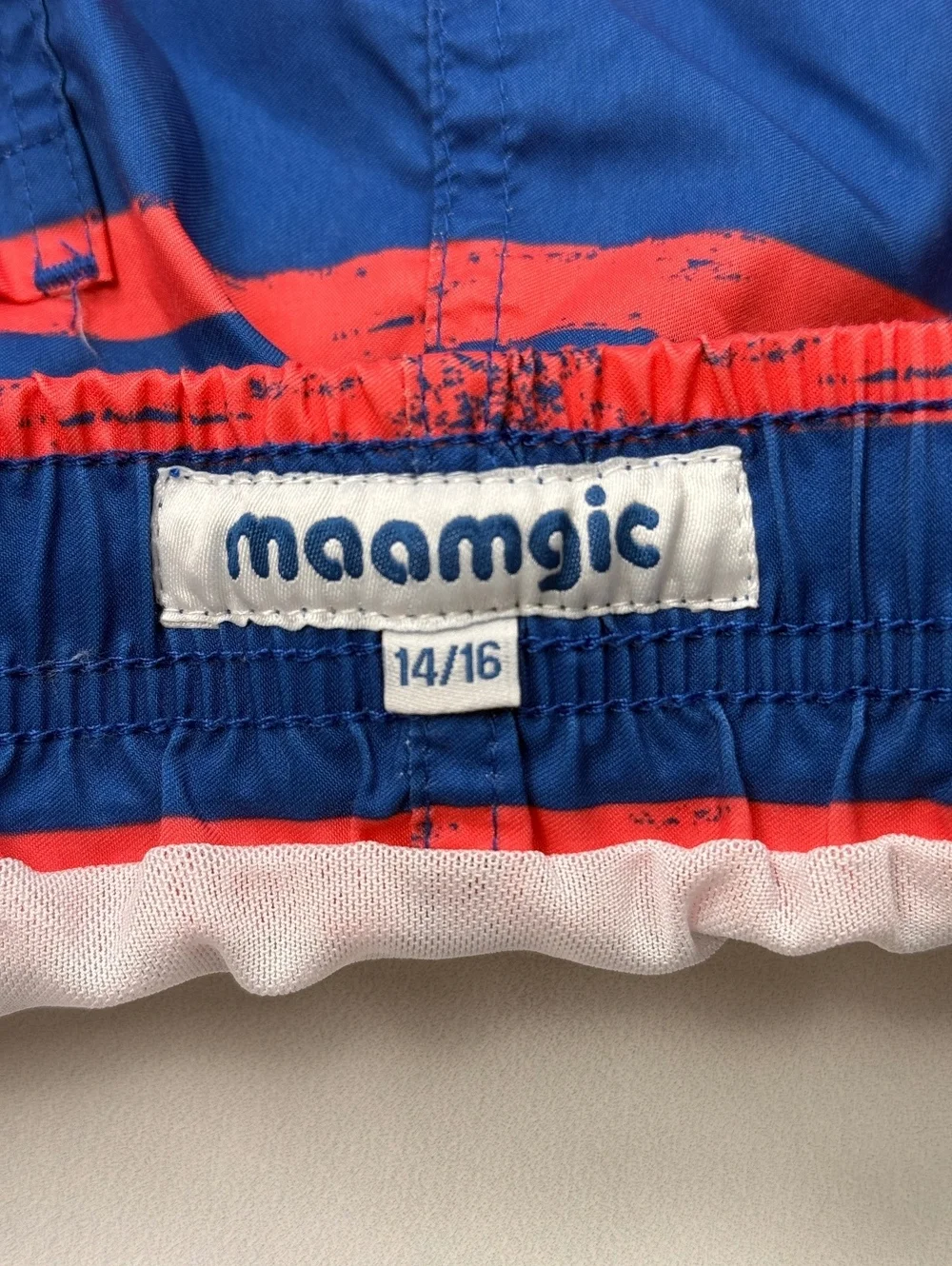 maamgic Swim Shorts Blue Red Striped Drawstring - Boys 14/16